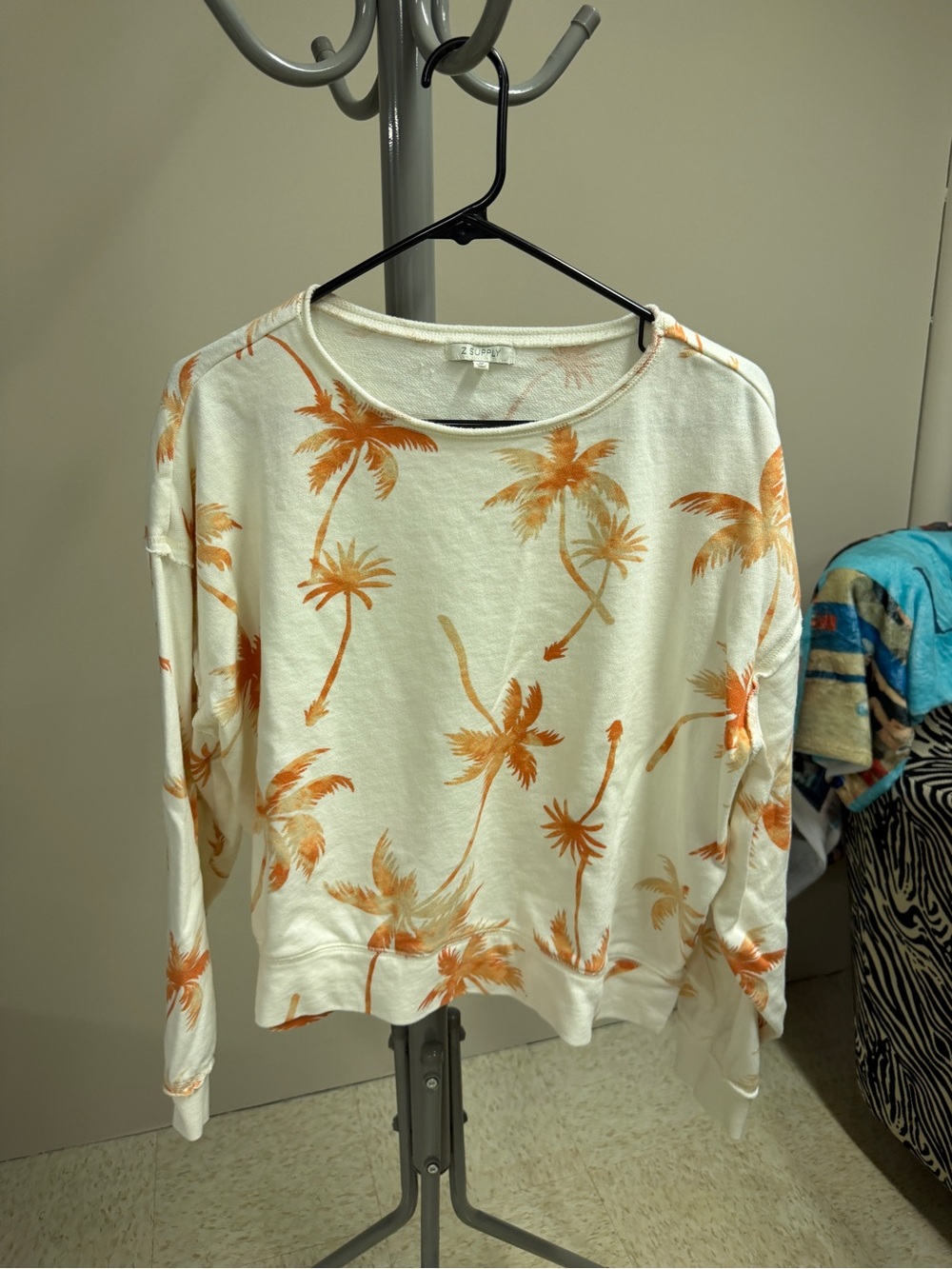 Z Supply Palm-Print Crewneck Top - Orange on Cream